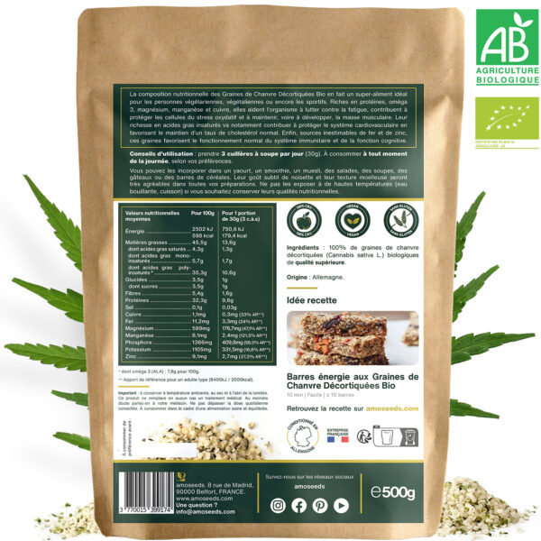 Graines de Chanvre Décortiquées Bio 500g