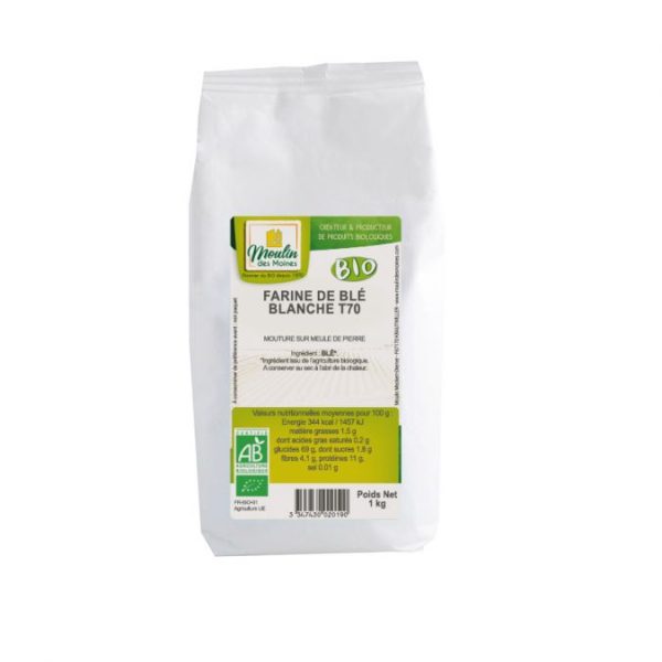 Farine de blé blanche T70 meule de pierre 1kg bio