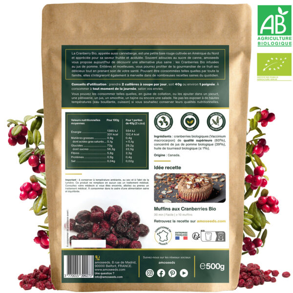 Cranberries Entières Bio 500g