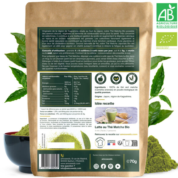 Thé Matcha Premium Japonais en Poudre Bio 70g