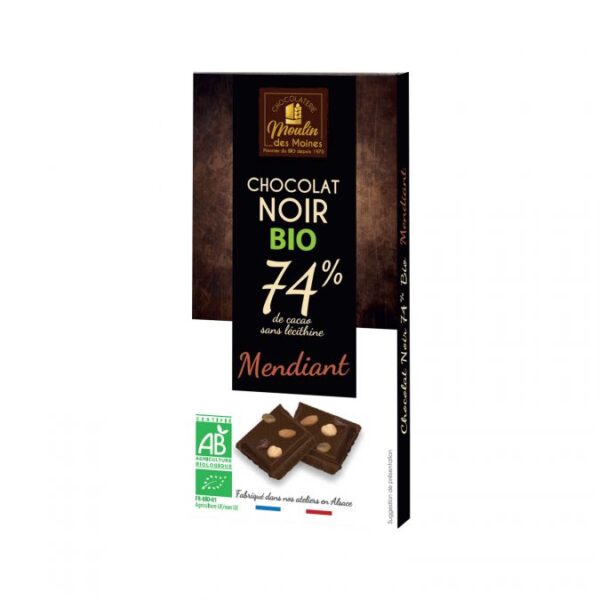 Tablette Chocolat noir 74% mendiant bio - 100g