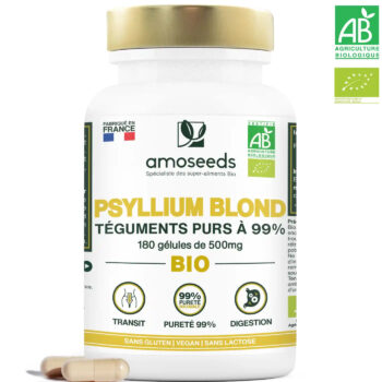 Psyllium Blond Bio, Téguments purs à 99% | 180 gélules de 500mg